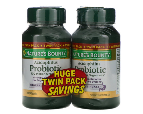 Nature's Bounty, Ацидофильные пробиотики, Двойная упаковка, 100 таблеток в каждой