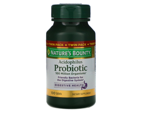 Nature's Bounty, Ацидофильные пробиотики, Двойная упаковка, 100 таблеток в каждой
