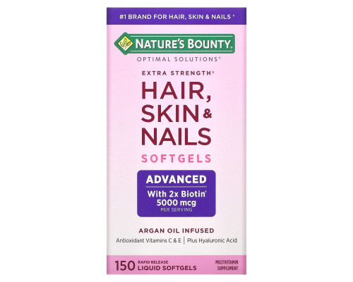 Nature's Bounty, Optimal Solutions, Hair, Skin & Nails, Extra Strength, 150 быстрорастворимых мягких капсул Nature's Bounty, Optimal Solutions, Hair, Skin & Nails, Extra Strength, 150 быстрорастворимых мягких капсул