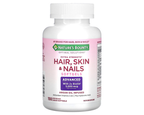 Nature's Bounty, Optimal Solutions, Hair, Skin & Nails, Extra Strength, 150 быстрорастворимых мягких капсул Nature's Bounty, Optimal Solutions, Hair, Skin & Nails, Extra Strength, 150 быстрорастворимых мягких капсул