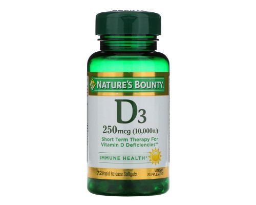 Nature's Bounty, D3, 250 мкг (10000 МЕ), 72 мягких капсул быстрого действия Nature's Bounty, D3, 250 мкг (10000 МЕ), 72 мягких капсул быстрого действия