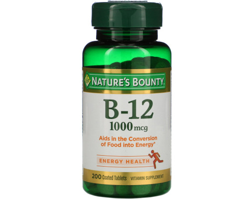 Nature's Bounty, B-12, 1000 мкг, 200 таблеток с оболочкой Nature's Bounty, B-12, 1000 мкг, 200 таблеток с оболочкой