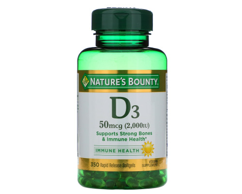 Nature's Bounty, Витамин D-3, 50 мкг (2000 МЕ), 350 мягких таблеток Nature's Bounty, Витамин D-3, 50 мкг (2000 МЕ), 350 мягких таблеток