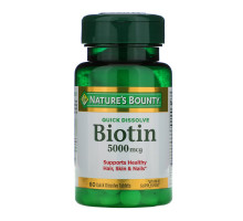 Nature's Bounty, Биотин, 5000 мкг, 60 быстрорастворимых таблеток