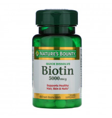 Nature's Bounty, Биотин, 5000 мкг, 60 быстрорастворимых таблеток