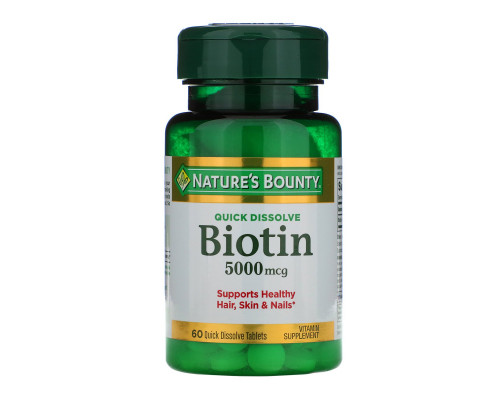 Nature's Bounty, Биотин, 5000 мкг, 60 быстрорастворимых таблеток Nature's Bounty, Биотин, 5000 мкг, 60 быстрорастворимых таблеток
