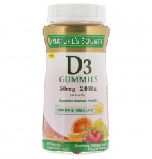 Nature's Bounty, Vitamin D3 Gummies,  Strawberry, Orange & Lemon Flavored, 50 mcg, (2,000 IU), 90 Gummies