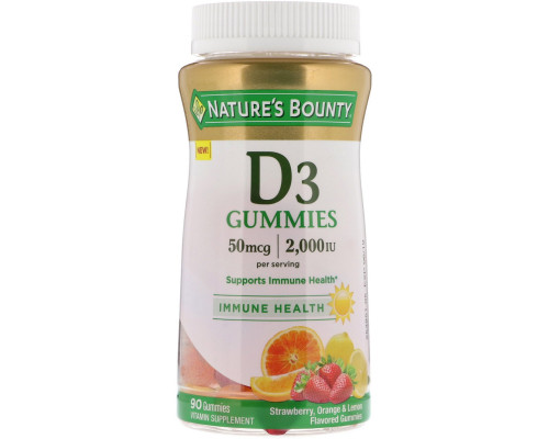 Nature's Bounty, Vitamin D3 Gummies, Strawberry, Orange & Lemon Flavored, 50 mcg, (2,000 IU), 90 Gummies Nature's Bounty, Vitamin D3 Gummies, Strawberry, Orange & Lemon Flavored, 50 mcg, (2,000 IU), 90 Gummies