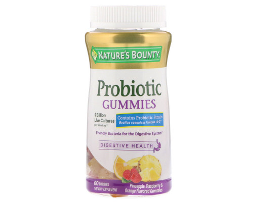 Nature's Bounty, Probiotic Gummies, Pineapple, Raspberry & Orange , 4 Billion Live Cultures, 60 Gummies