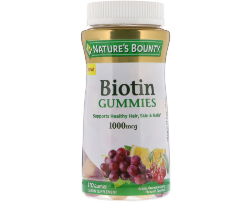 Nature's Bounty, Biotin Gummies, Grape, Orange & Cherry Flavored, 1000 mcg , 110 Gummies