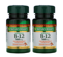 Nature's Bounty, B-12, двойная упаковка, натуральный вишневый вкус, 5000 мкг, по 40 быстрорастворимых таблеток в каждой упаковке