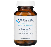 Metabolic Maintenance, Vitamin D-3 with Vitamin K2 MK-7, 25,000 IU, 60 Capsules
