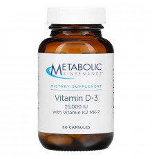 Metabolic Maintenance, Vitamin D-3 with Vitamin K2 MK-7, 25,000 IU, 60 Capsules