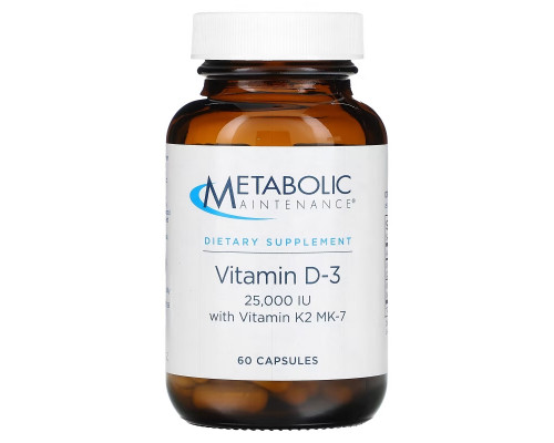 Metabolic Maintenance, Vitamin D-3 with Vitamin K2 MK-7, 25,000 IU, 60 Capsules Metabolic Maintenance, Vitamin D-3 with Vitamin K2 MK-7, 25,000 IU, 60 Capsules
