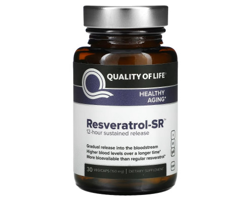 Quality of Life Labs, Ресвератрол-SR, 150 мг, 30 вегетарианских капсул Quality of Life Labs, Ресвератрол-SR, 150 мг, 30 вегетарианских капсул