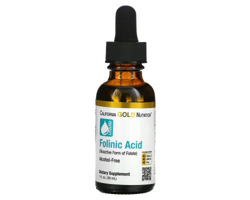 California Gold Nutrition, Фолиновая кислота, без спирта, 1 жид. унц (30 мл) California Gold Nutrition, Фолиновая кислота, без спирта, 1 жид. унц (30 мл)