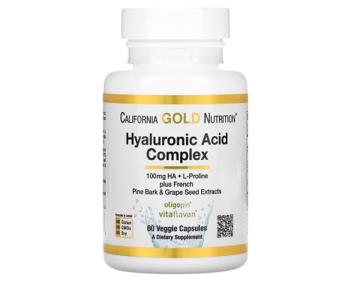 California Gold Nutrition, Гиалуроновая кислота, 60 вегетарианских капсул California Gold Nutrition, Гиалуроновая кислота, 60 вегетарианских капсул