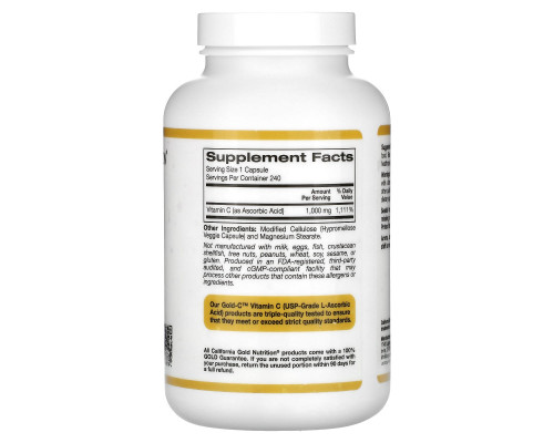 California Gold Nutrition, Витамин С, Gold C, 1000 мг, 240 растительных капсул California Gold Nutrition, Витамин С, Gold C, 1000 мг, 240 растительных капсул