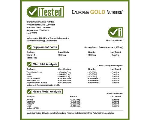 California Gold Nutrition Витамин C 881 унции (250 г) California Gold Nutrition Витамин C 881 унции (250 г)