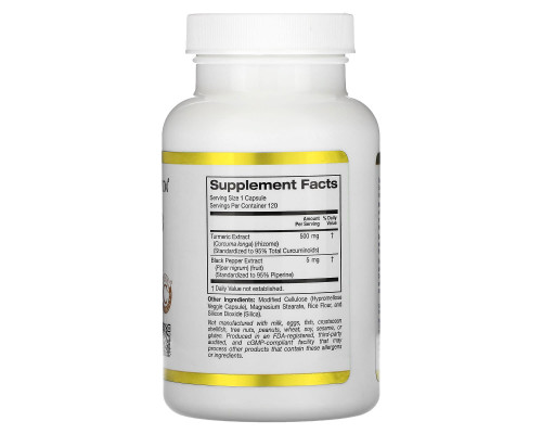 California Gold Nutrition, Куркумин C3 комплекс с биоперином, формула поддержки при воспалении, 500 мг, 120 вегетарианских капсул