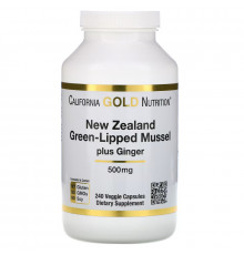 California Gold Nutrition New Zealand Green-Lipped Mussel Plus Ginger 500 mg 240 Veggie Caps
