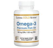 California Gold Nutrition, Омега-3, рыбий жир высшего качества, 100 желатиновых капсул с рыбьим жиром