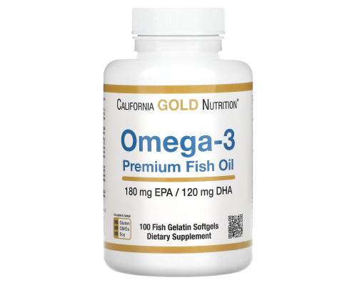 California Gold Nutrition, Омега-3, рыбий жир высшего качества, 100 желатиновых капсул с рыбьим жиром California Gold Nutrition, Омега-3, рыбий жир высшего качества, 100 желатиновых капсул с рыбьим жиром