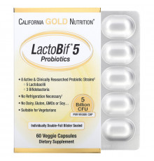 California Gold Nutrition Пробиотики LactoBif 5 млрд КОЕ 60 овощных капсул