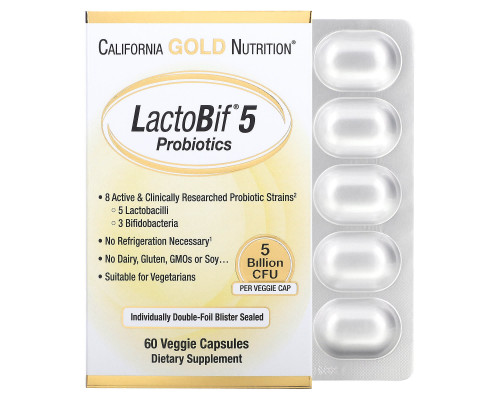 California Gold Nutrition Пробиотики LactoBif 5 млрд КОЕ 60 овощных капсул California Gold Nutrition Пробиотики LactoBif 5 млрд КОЕ 60 овощных капсул