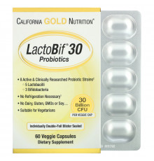 California Gold Nutrition Пробиотики LactoBif 30 млрд КОЕ 60 овощных капсул