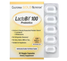 California Gold Nutrition,  LactoBif 100 млрд CUF в блистере из двойной фольги, в упаковке 30 капсул