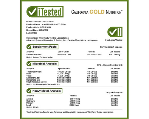 California Gold Nutrition, LactoBif 100 млрд CUF в блистере из двойной фольги, в упаковке 30 капсул California Gold Nutrition, LactoBif 100 млрд CUF в блистере из двойной фольги, в упаковке 30 капсул