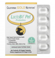 California Gold Nutrition, Пробиотики LactoBif Pet, 5 миллиардов КОЕ, 60 овощных капсул