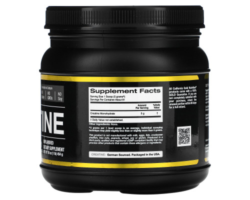 California Gold Nutrition, German, Pure Creatine Monohydrate, Gluten-Free, 16 oz (454 g) California Gold Nutrition, German, Pure Creatine Monohydrate, Gluten-Free, 16 oz (454 g)