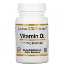 California Gold Nutrition, Vitamin D3, 5,000 IU, 90 Fish Gelatin Softgels