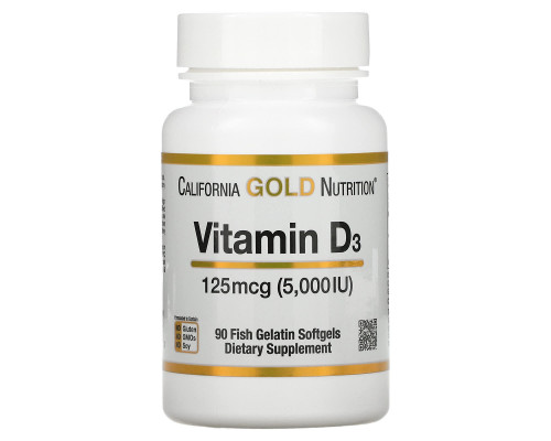 California Gold Nutrition, Vitamin D3, 5,000 IU, 90 Fish Gelatin Softgels California Gold Nutrition, Vitamin D3, 5,000 IU, 90 Fish Gelatin Softgels