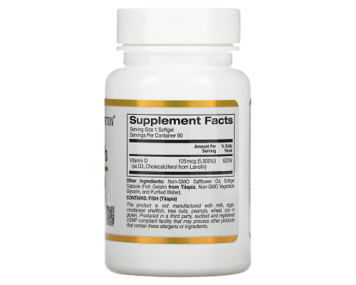 California Gold Nutrition, Vitamin D3, 5,000 IU, 90 Fish Gelatin Softgels California Gold Nutrition, Vitamin D3, 5,000 IU, 90 Fish Gelatin Softgels