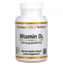 California Gold Nutrition, Vitamin D3, 5,000 IU, 360 Fish Gelatin Softgels