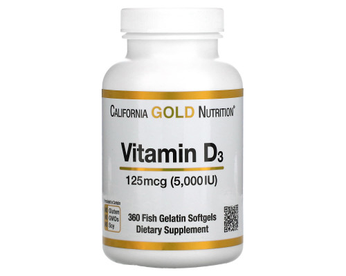 California Gold Nutrition, Vitamin D3, 5,000 IU, 360 Fish Gelatin Softgels California Gold Nutrition, Vitamin D3, 5,000 IU, 360 Fish Gelatin Softgels