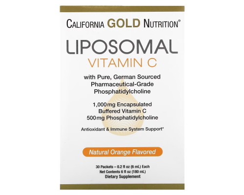 California Gold Nutrition, Liposomal Vitamin C, Natural Orange Flavor, 1000 mg, 30 Packets, 0.2 oz (5.7 ml) Each California Gold Nutrition, Liposomal Vitamin C, Natural Orange Flavor, 1000 mg, 30 Packets, 0.2 oz (5.7 ml) Each