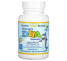 California Gold Nutrition, Детские жевательные конфеты с ДГА, 100% дикий арктическая треска, со вкусом клубники и лимона, 180 мягких желатиновых капсул