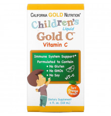 California Gold Nutrition, Children's Liquid Gold Vitamin C, реагент фармацевтической чистоты, со вкусом натурального апельсина, 4 ж. унц.(118 мл)