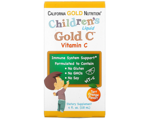 California Gold Nutrition, Children's Liquid Gold Vitamin C, реагент фармацевтической чистоты, со вкусом натурального апельсина, 4 ж. унц.(118 мл)