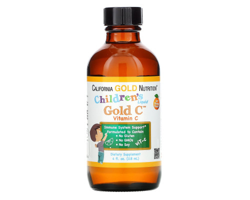 California Gold Nutrition, Children's Liquid Gold Vitamin C, реагент фармацевтической чистоты, со вкусом натурального апельсина, 4 ж. унц.(118 мл)