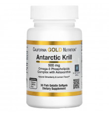 California Gold Nutrition, Жир арктического криля, с астаксантином, RIMFROST, натуральный клубничный и лимонный вкус, 500 мг, 30 желатиновых капсул-рыбок