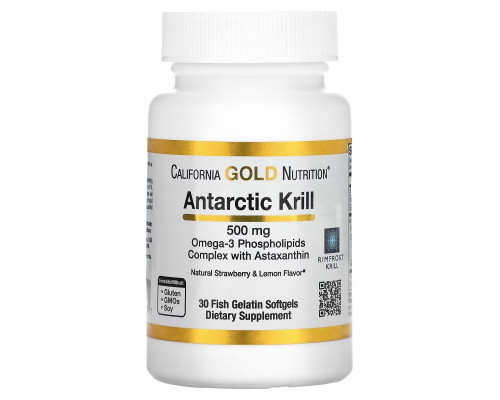 California Gold Nutrition, Жир арктического криля, с астаксантином, RIMFROST, натуральный клубничный и лимонный вкус, 500 мг, 30 желатиновых капсул-рыбок California Gold Nutrition, Жир арктического криля, с астаксантином, RIMFROST, натуральный клубничный и лимонный вкус, 500 мг, 30 желатиновых капсул-рыбок