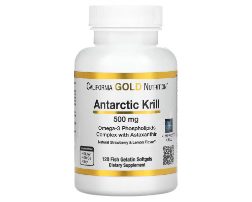 California Gold Nutrition, Жир арктического криля, с астаксантином, RIMFROST, натуральный клубничный и лимонный вкус, 500 мг, 120 желатиновых капсул-рыбок