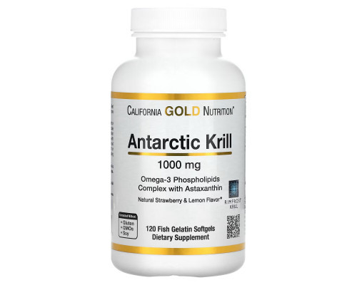 California Gold Nutrition, Жир арктического криля, с астаксантином, RIMFROST, натуральный клубничный и лимонный вкус, 1000 мг, 120 желатиновых капсул-рыбок California Gold Nutrition, Жир арктического криля, с астаксантином, RIMFROST, натуральный клубничный и лимонный вкус, 1000 мг, 120 желатиновых капсул-рыбок