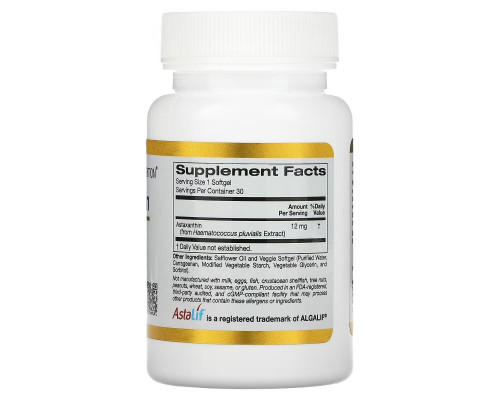 California Gold Nutrition, Natural Astaxanthin, USA Sourced, No Gluten, No GMOs, 12 mg, 30 Veggie Softgels California Gold Nutrition, Natural Astaxanthin, USA Sourced, No Gluten, No GMOs, 12 mg, 30 Veggie Softgels