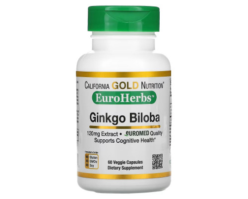 California Gold Nutrition, Ginkgo Biloba Extract, EuroHerbs, European Quality, 120 mg, 60 Veggie Capsules California Gold Nutrition, Ginkgo Biloba Extract, EuroHerbs, European Quality, 120 mg, 60 Veggie Capsules